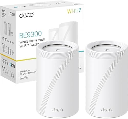 TP-Link Deco WiFi 7 Mesh BE9300 Deco Tri-Band BE65(2-Pack), Ethernet Port/Fibre 2.5 Gbps, WiFi Speed up to 9 Gbps, WPA3, 320 MHz Channels, 6 GHz