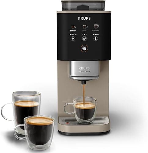 KRUPS Coffee Crush Superautomatic Coffee Maker 15 Bar 3 Coffee Recipes 3 Temperature Levels Touch Screen Compact 15 cm Wide SA402AE0