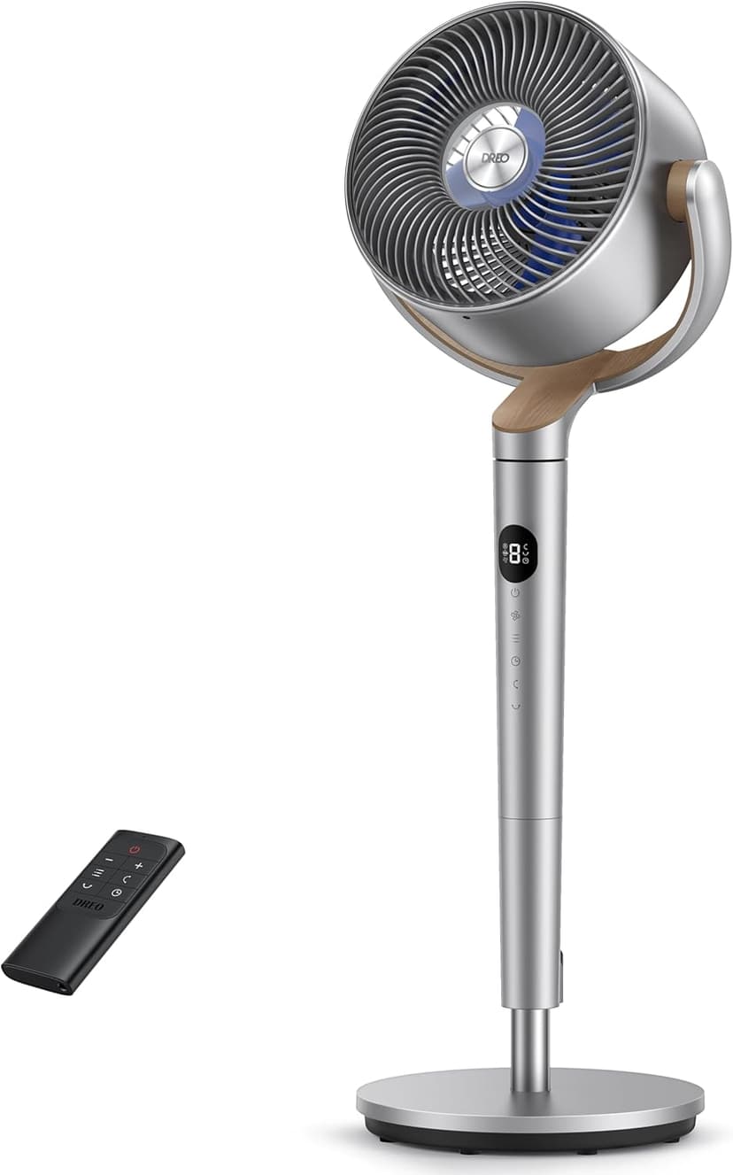 DREO 20 dB Standing Fan for Bedroom, 120°+120° Omni-directional Cooling Fans, 90 ft Circulator With Remote, DC Motor Pedestal Fans, 35-40" Adjustable Height Floor Fan, 8 Speeds, 3 Modes, 8H Time - 1
