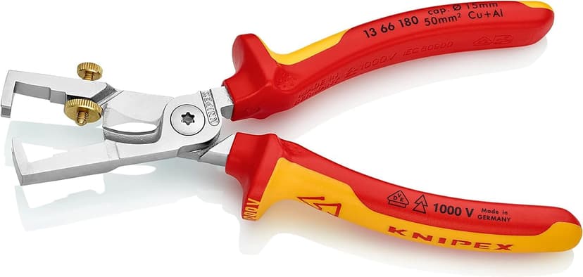 KNIPEX Strix Insulation Strippers with Cable Shears Self-Service Card Chrome-Plated Insulated with Multi-Component Grips, VDE-Tested, 13 66 180 SB - 2