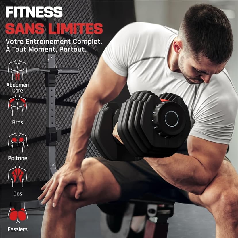 Yaheetech Haltères Réglables 2,5 à 24 kg 15 en 1 avec Base de Rangement, Système de Verrouillage de Sécurité, Poignée Antidérapante pour Entraînement à Domicile, Salle de Sport - 9