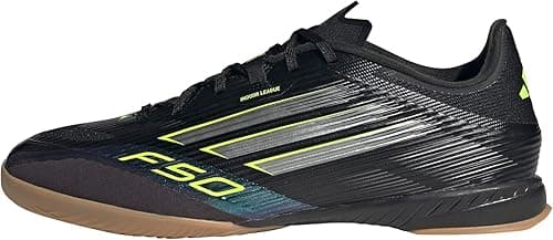 Adidas Mixte F50 League Indoor Football Boots, Core Black/Iron Metallic/Lucid Lemon, 45 1/3 EU