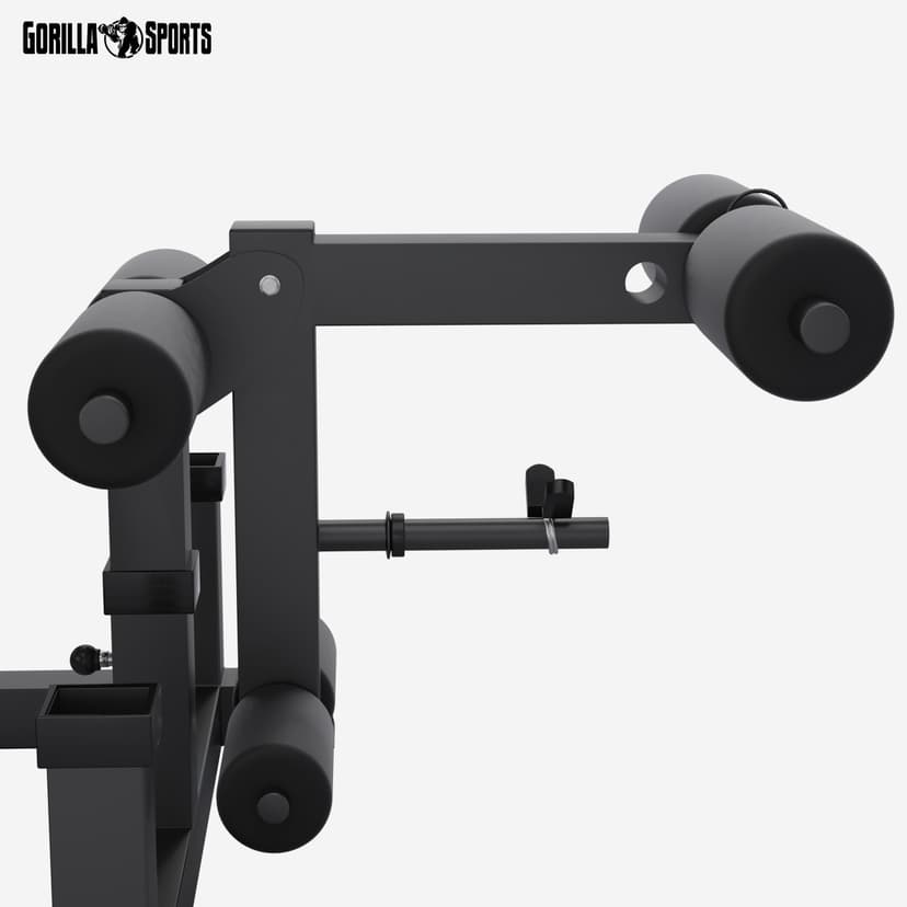 GORILLA SPORTS® Weight Bench - with 100kg Weights, Barbell Bar, EZ Curl Bar, Dumbbells, Adjustable, Rack, Dip Station, Preacher Pult, Leg Extension, Black or White - Training, Workout Bench, Multi Gym - 8