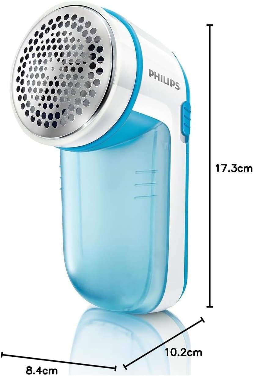 Philips Rasoir Anti Bouloche - Élimination Rapide des Peluches, rase bouloche de 8800 TR/Min, 3 Lames, pour Tous Tissus, bac Facile à Nettoyer, 2 Piles AA, Design Compact, Bleu/Blanc (GC026/00) - 8