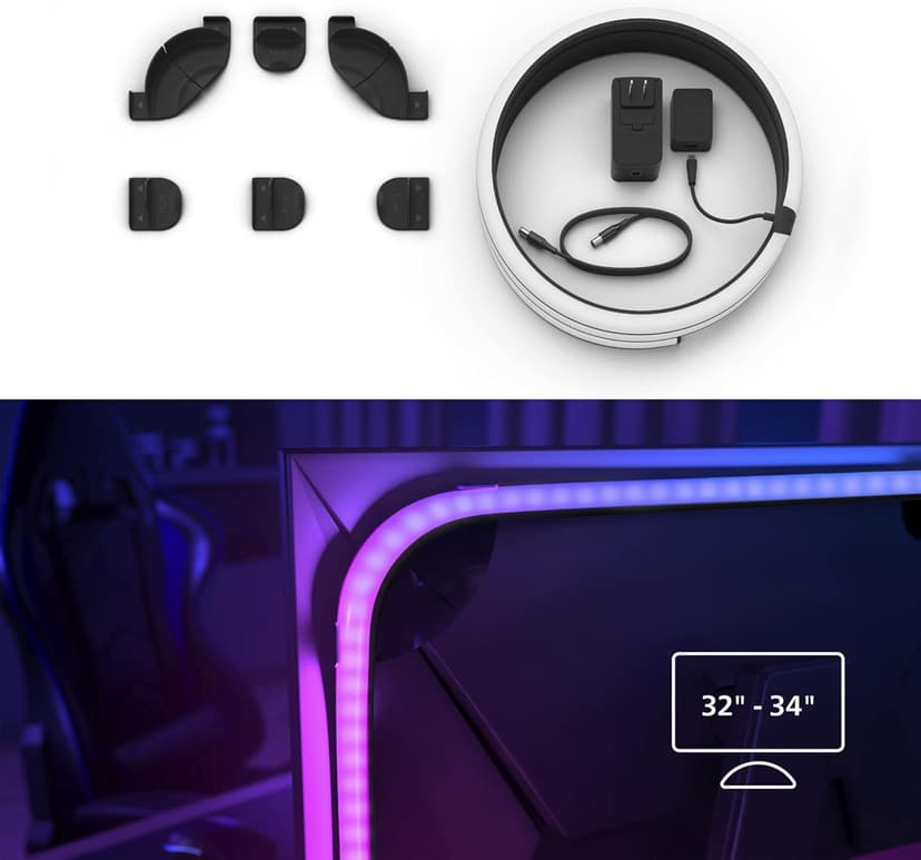 Philips Hue White and Color, Kit démarrage Lightstrip Hue Play gradient PC, écran 32-34 pouces + Pont, synchronisation de la lumière avec le jeu, compatible Alexa, Google et Apple - 9