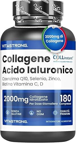 Collagen and Hyaluronic Acid 180 Tablets, 2000mg Hydrolyzed Collagen Quality COLLinstant with Biotin, CoQ10, Zinc, Selenium, Vitamin C & D, Collagen Supplements for Women and Men, Skin, Bones, Joints