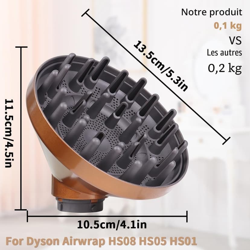 Diffuseur pour cheveux longs Dyson Airwrap - Accessoire pour sèche-cheveux - Pour cheveux ondulés et bouclés - Conversion pour cheveux bouclés (Doré) - 6