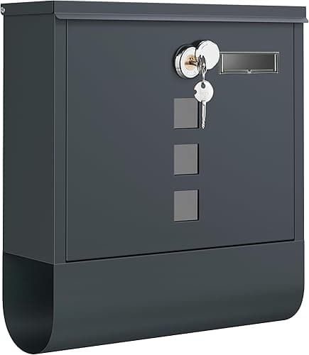 SONGMICS GMB20AG Wall-Mounted Post Box with Lock with Rotating Lid, Viewing Window, Name Holder, Newspaper Compartment, Easy Assembly, 10 x 30.8 x 33.8 cm, Charcoal Grey