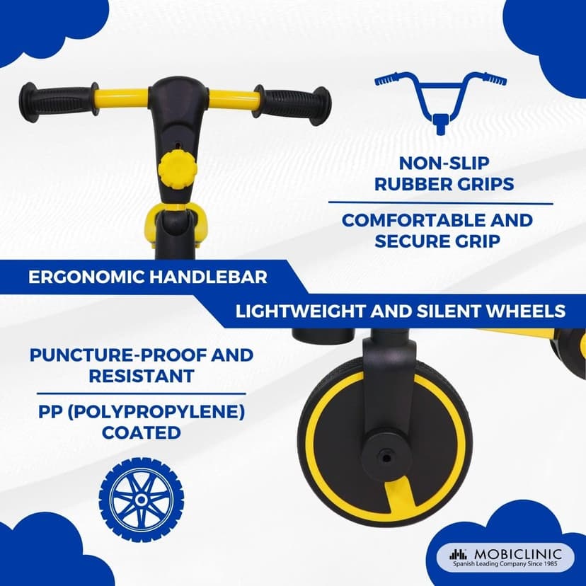 Mobiclinic® Kids, 5-in-1 Tricycle, Balance bike, Chase, Evolutive, Ages 1-5, Adjustable Handlebar and Seat, Ultralight, Toddler bike, Easy Assembly, Puncture-Proof Wheels, Up to 25 kg (Yellow) - 5