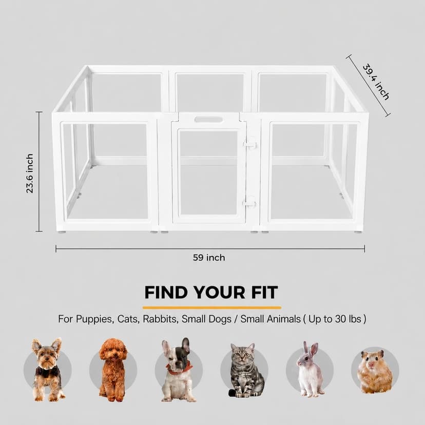 Everfront Enclos d'intérieur en Plastique Acrylique Transparent pour Chiot, Chat, Lapin, Furet, Facile à Assembler, idéal pour Les Petits Chiens (60 cm de Hauteur, 10 pièces) - 7
