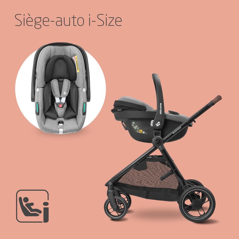 Maxi-COSI Zelia S Trio Stroller 3 in 1 Set, 0-4 Years, Up to 22 kg, Foldable, Compact and Adjustable Stroller, Includes CabrioFix S i-Size Car Seat, Accessories, Diaper Bag, Grey - 5