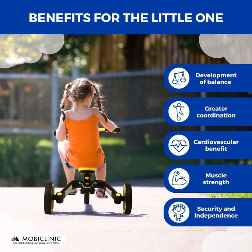 Mobiclinic® Kids, 5-in-1 Tricycle, Balance bike, Chase, Evolutive, Ages 1-5, Adjustable Handlebar and Seat, Ultralight, Toddler bike, Easy Assembly, Puncture-Proof Wheels, Up to 25 kg (Yellow) - 7