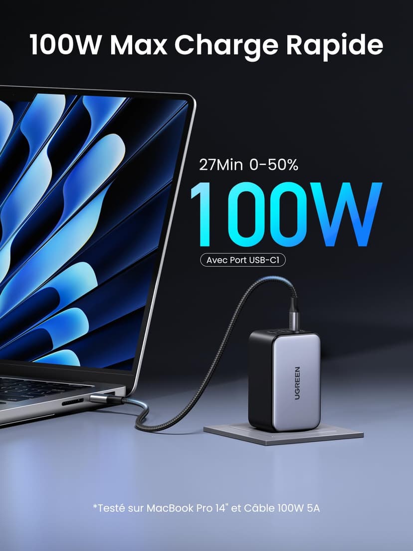 UGREEN Nexode 100W Chargeur USB C Rapide 3 Ports GaNInfinity Compatible avec MacBook Neo Air Pro M5 M4 M3 M2 M1 iPad iPhone 17 Pro Max Air 16 15 14 13 12 Galaxy PPS 60W S26 S25 S24 S23 Pixel 10 9 8 - 2
