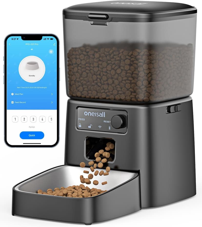 oneisall Distributeur Croquettes Chat Automatique, 3.5L Distributeur Croquettes Chat, Mangeoire de Nourriture, Gamelle Automatique pour Chien, 1-6 Repas par Jour (3.5L WiFi Noir) - 1