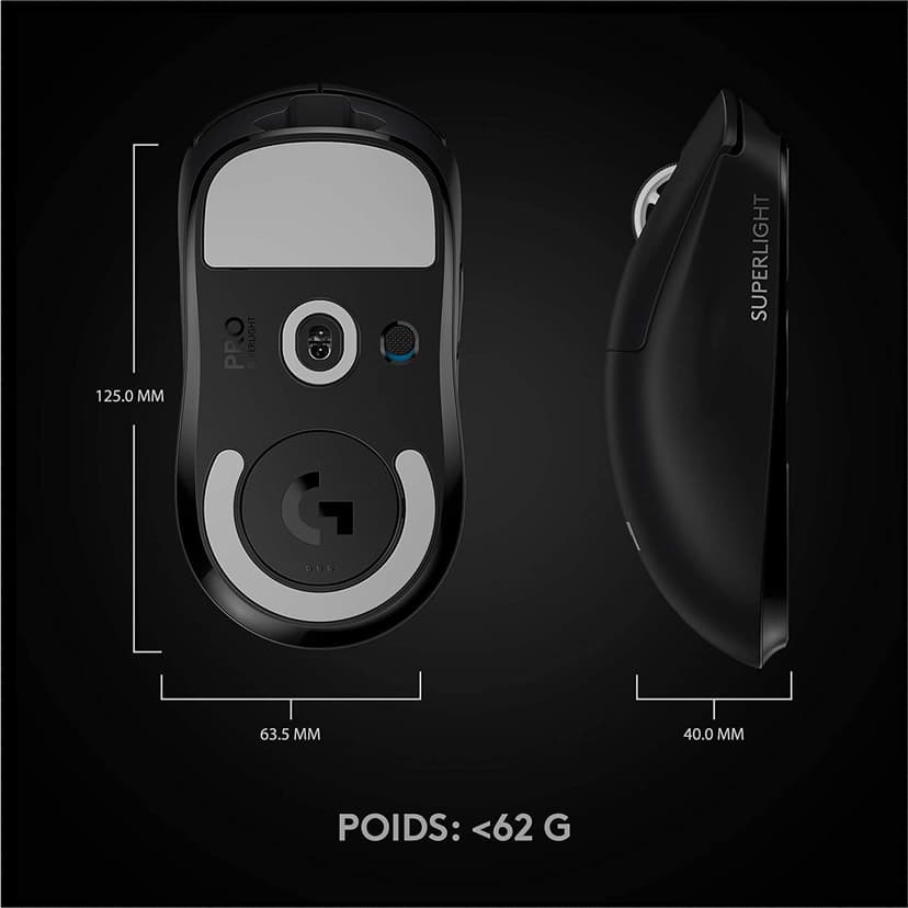 Logitech G PRO X SUPERLIGHT Wireless Gaming Mouse,Rechargeable, PC/Mac, (German Packaging) - Black - 8