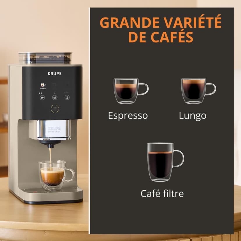 KRUPS Coffee Crush Superautomatic Coffee Maker 15 Bar 3 Coffee Recipes 3 Temperature Levels Touch Screen Compact 15 cm Wide SA402AE0 - 4