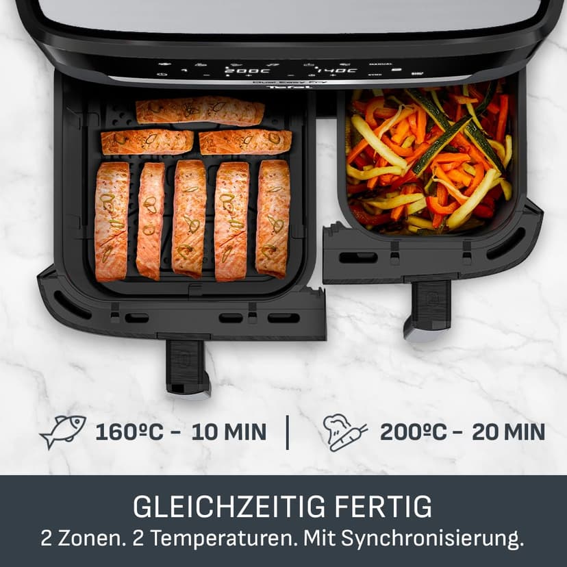 Tefal Dual Fryer without oil, 8.3 L capacity, 2 drawers of 5.2 L and 3.1 L, 7 automatic programs, digital screen, air fryer EY901810 - 4