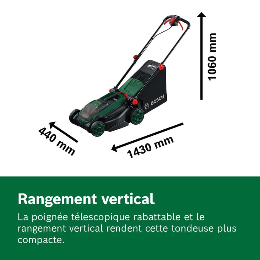 Bosch cordless lawnmower ROTAK18V2-38 (cutting width: 38 cm, cutting height: 30-75 mm, 40 l fabric grass catcher, mulch plug, including 2 x 18V battery and charger) - 6