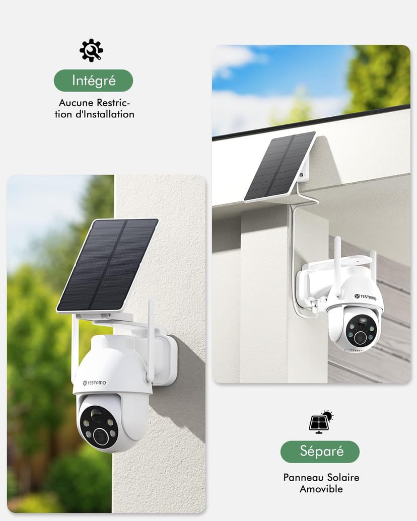 YESYAMO 2K Wireless Solar WiFi Surveillance Camera, 2.4GHz Solar Outdoor Camera with Solar Panel, 360° PTZ, Night Vision, Two-Way Audio, PIR Siren (White) - 2
