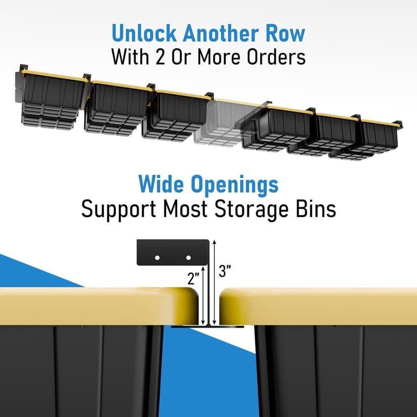 HANDT Overhead Garage Storage Rack, Connectable Heavy Duty Metal Ceiling Rails For Garage Storage Organization Shelving System (Black, 6 Bins) - 3