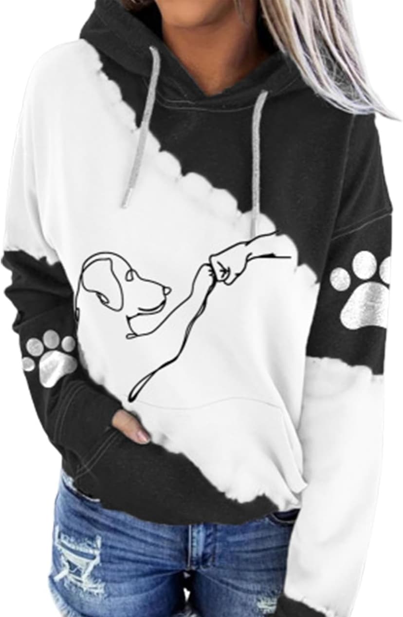 NAKEAH Sweat à capuche avec imprimé Dog High Five - Super doux - Pour femme - Manches longues - Sweat à capuche unique avec cordon de serrage (3XL, noir), Noir - 1