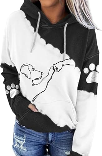 NAKEAH Sweat à capuche avec imprimé Dog High Five - Super doux - Pour femme - Manches longues - Sweat à capuche unique avec cordon de serrage (3XL, noir), Noir