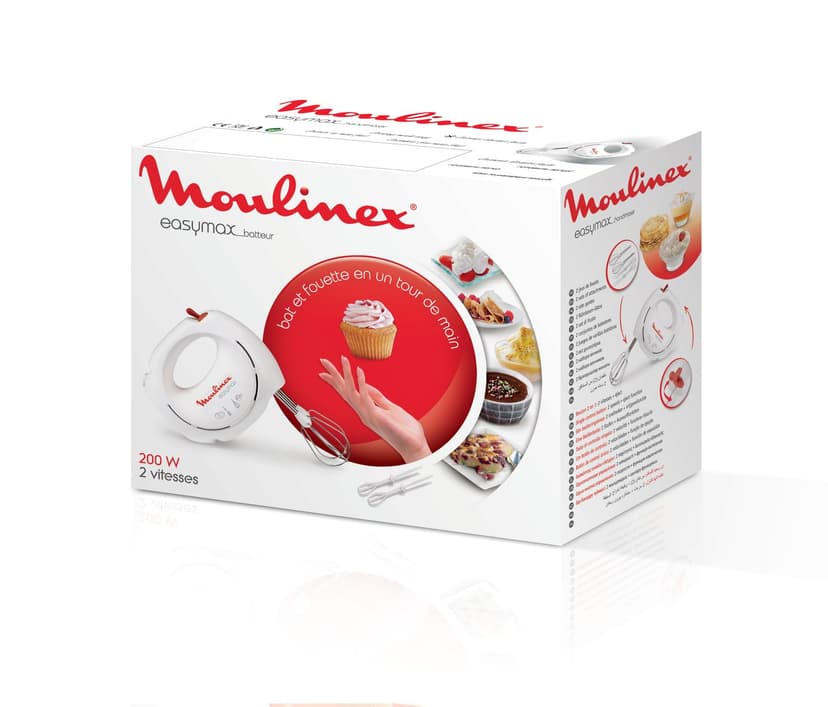 Moulinex Easymax, Batteur électrique, 200 W, 2 vitesses, 2 jeux de fouets inclus, Ergonomique, Compact, Blanc ABM11A30 - 6