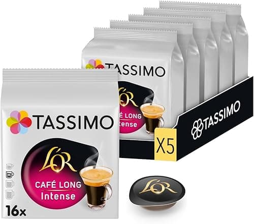 Tassimo, 80 Dosettes Café Long Intense L'OR, Compatibles avec les machines TASSIMO, 80 Cafés, Intense et Corsé, 5 packs de 16 dosettes