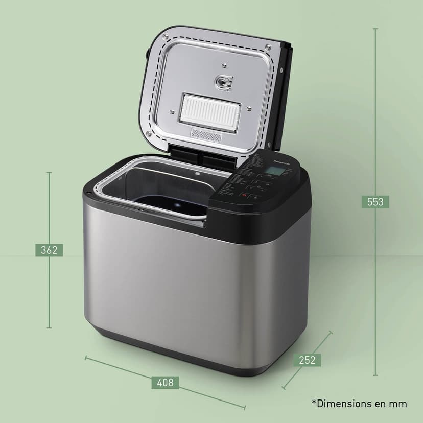 Panasonic SD-YR2550SXE Machine à Pain Auto, Distributeurs de Raisins Secs, de Noix et de Levure, 31 Programmes Auto, Double Capteur de Température, Minuterie Numérique de 13 h, Écran LCD, Argenté - 9