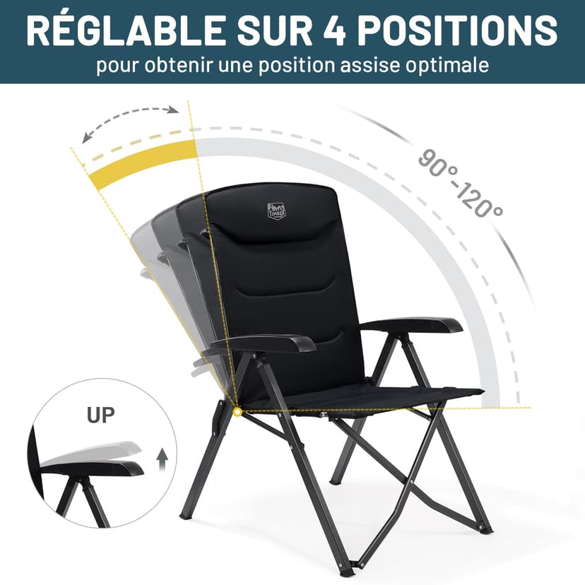 TIMBER RIDGE Chaise Pliante Camping Portable 150kg Fauteuil Jardin Exterieur Dossier Haut 4 Positions Réglables Fauteuil Realx Inclinable pour Terrasse Balcon Jardin Camping Pique-Nique - 6