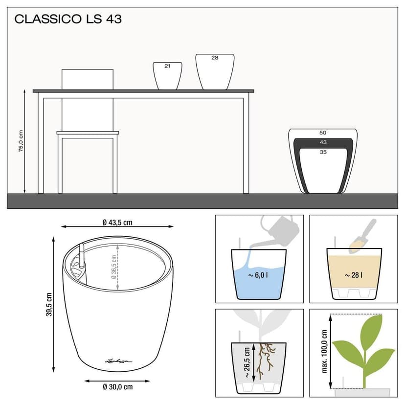 Lechuza Self Watering Plant Pot CLASSICO 43 LS Garden Flower Indoor and Outdoor Plastic Planter with Drainage Hole D43 H40 cm Red High-Gloss - 7