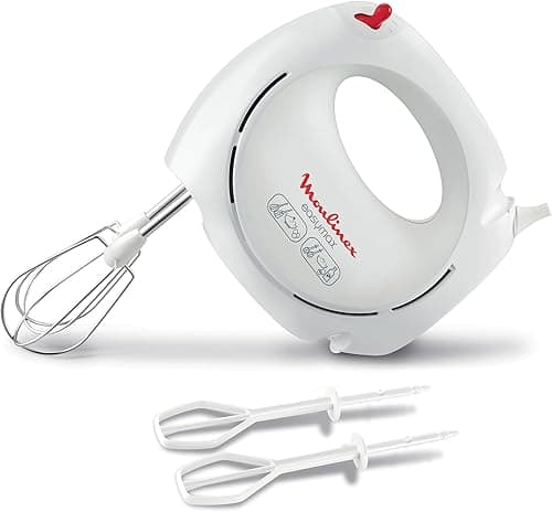 Moulinex Easymax, Batteur électrique, 200 W, 2 vitesses, 2 jeux de fouets inclus, Ergonomique, Compact, Blanc ABM11A30