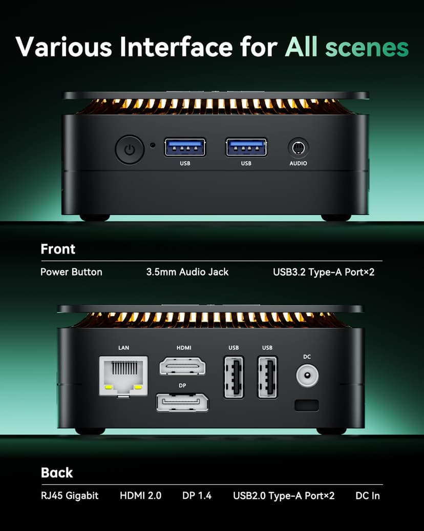 NiPoGi Essenx E1 Mini PC AMD Ryzen 3250U Windows 11 Pro (2C/4T, up to 3.5 GHz) 8GB DDR4 RAM + 256GB SSD, 4K@60Hz dual display HDMI 2.0 + DP/Wi-Fi/BT/LAN, mini computer for office/education - 7