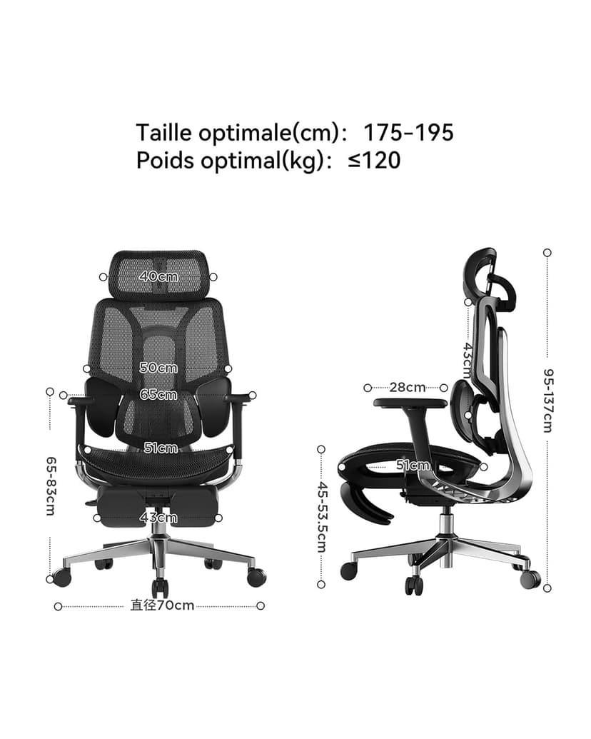 Hbada E3 Pro Chaise de Bureau Ergonomique Fauteuil de Bureau - Soutien Lombaire Dynamique 3 Zones, Appui-Tête 4D Réglable, Accoudoirs 6D Réglables, Pivotant avec Repose-Pieds, Noir - 9
