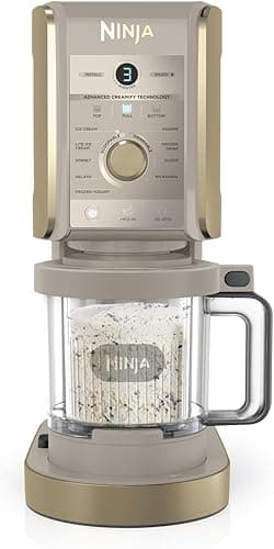 Ninja CREAMi NC501UKSTGD Machine à crème glacée et à dessert glacé avec 3 récipients, 10 fonctions, pour faire des sushis et plus encore, option saveur 2 en 1, or pierre