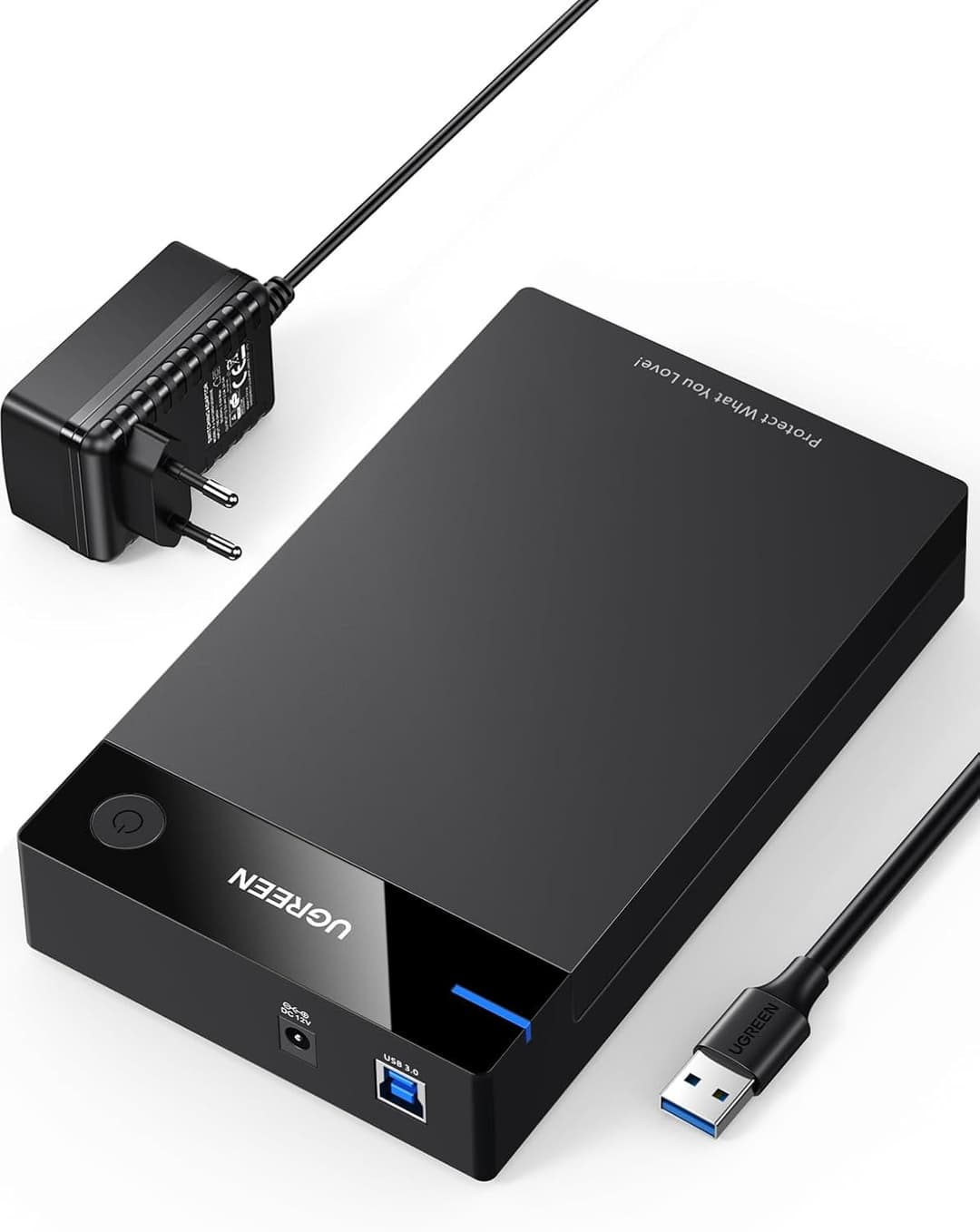 'UGREEN 3.5 inch External Hard Drive Enclosure Case USB 3.0 Portable External Enclosure for 3.5 inch (8.9 cm) USB 3.0 Hard Drive Enclosure with UASP SATA SSD and HDD with USB 3.0 Cable + 12 V 2 A Power Supply, Werkzuglos Black