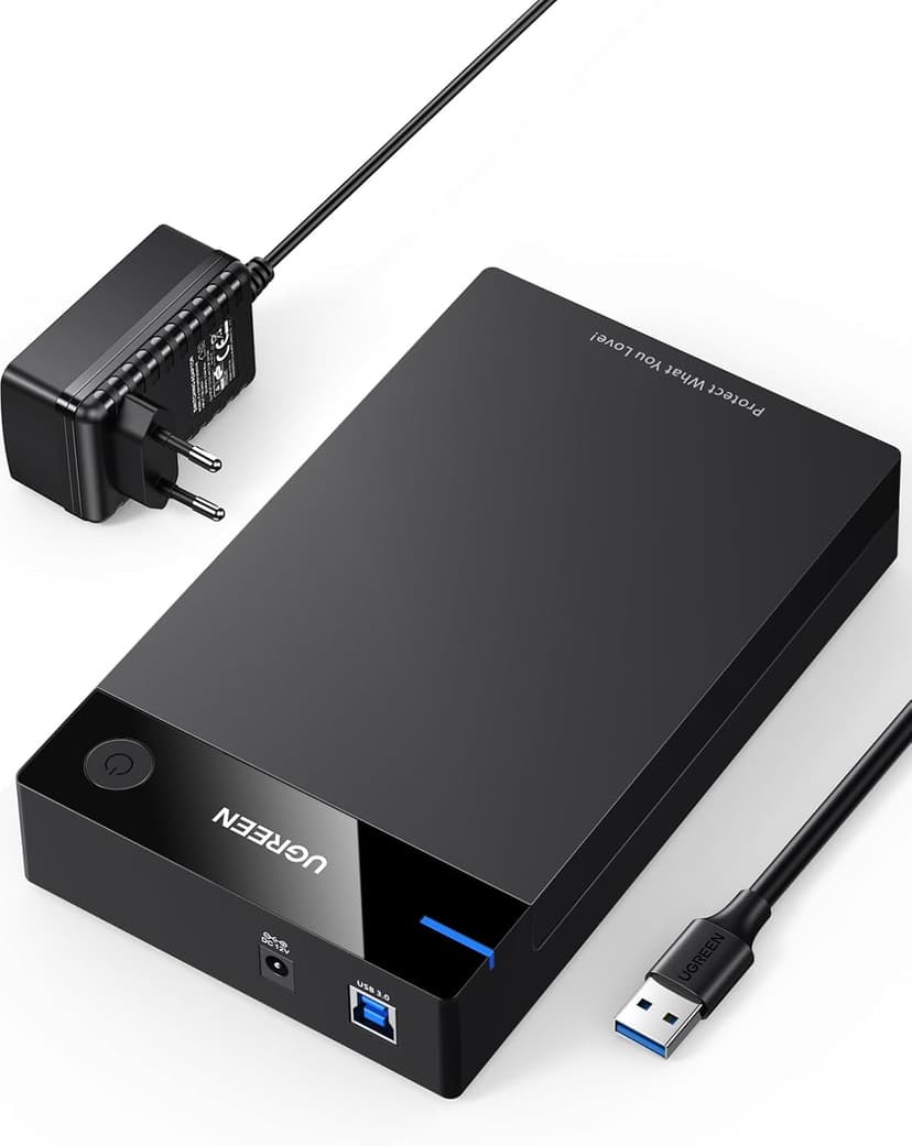 'UGREEN 3.5 inch External Hard Drive Enclosure Case USB 3.0 Portable External Enclosure for 3.5 inch (8.9 cm) USB 3.0 Hard Drive Enclosure with UASP SATA SSD and HDD with USB 3.0 Cable + 12 V 2 A Power Supply, Werkzuglos Black - 1