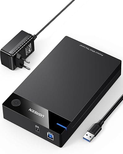 'UGREEN 3.5 inch External Hard Drive Enclosure Case USB 3.0 Portable External Enclosure for 3.5 inch (8.9 cm) USB 3.0 Hard Drive Enclosure with UASP SATA SSD and HDD with USB 3.0 Cable + 12 V 2 A Power Supply, Werkzuglos Black