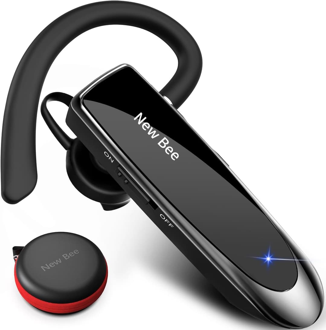 New Bee Handsfree Bluetooth Earpiece, Wireless Bluetooth Headset with Microphone 60 Days Standby Headphones with Microphone for iPhone, Samsung, HTC, LG, Sony, PC (Black)