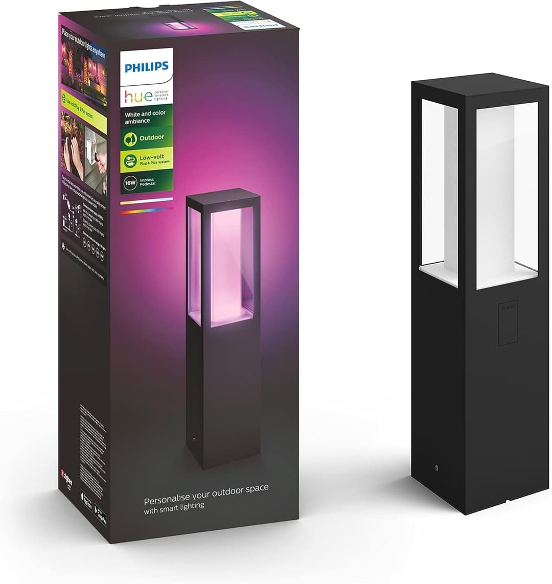 Philips Hue White & Color Ambiance Borne Extérieure IMPRESS Extension aluminium Noir, fonctionne avec Alexa, Google Assistant et Apple Homekit
