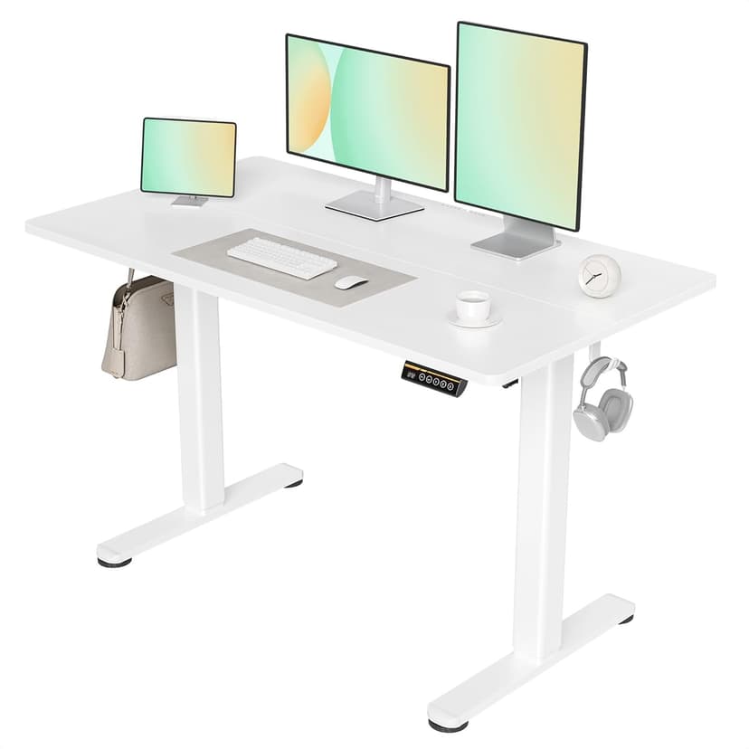 Claiks Electric Standing Desk 120 x 60cm, Height Adjustable Sit Stand Desk with 3 Memory Presets, Home Office Desk with Anti-Collision System, Quiet Motor, 2 Hooks, White - 1