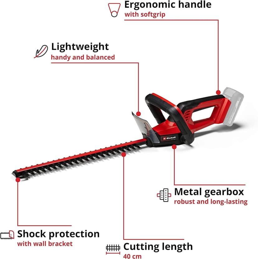 Einhell Cordless Hedge Trimmer 18V Power X-Change, 40cm (16 Inch), Lightweight, Laser-Cut Diamond-Ground Steel Blades, incl. Quiver, Without Battery GC-CH 18/40 Li Solo - 4