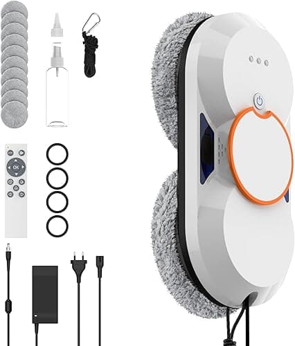 Robot Window Cleaner, 5600Pa Robot Glass Cleaner with Double Water Spray, 3 Cleaning Modes, Remote Control, Smart Navigation, Fall Protection & 8 Cloths, For Smooth Surfaces