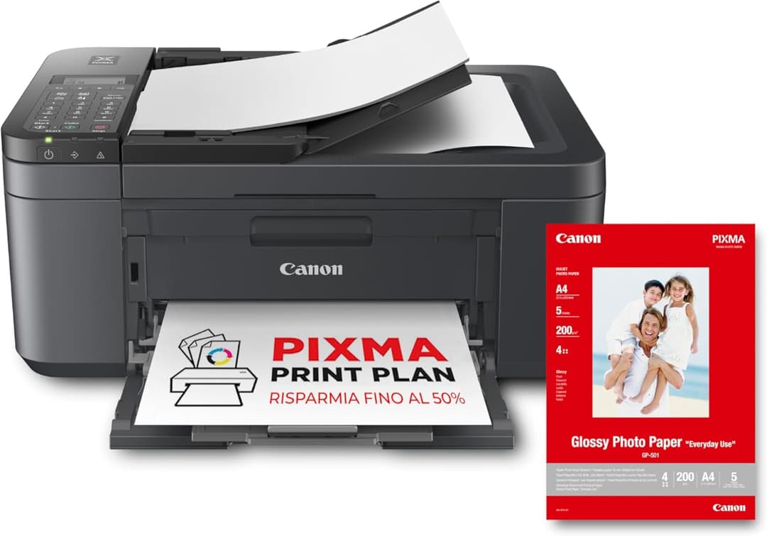 Canon PIXMA TR4755i Multifunction Printer 4-in-1 (Inkjet, Printing, Copying, Scanning, Faxing, A4, 20 Sheets ADF, Compatible with Pixma Print Plan) Black - Includes GP-501 A4 Photo Paper, 5 Sheets