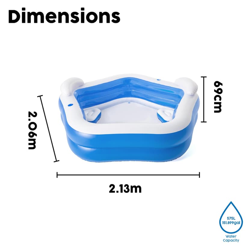Bestway Family Paddling Pool Inflatable Swimming Pool with Built-in Seats, Family Fun Lounge Pool, Outdoor Garden Pool - 3