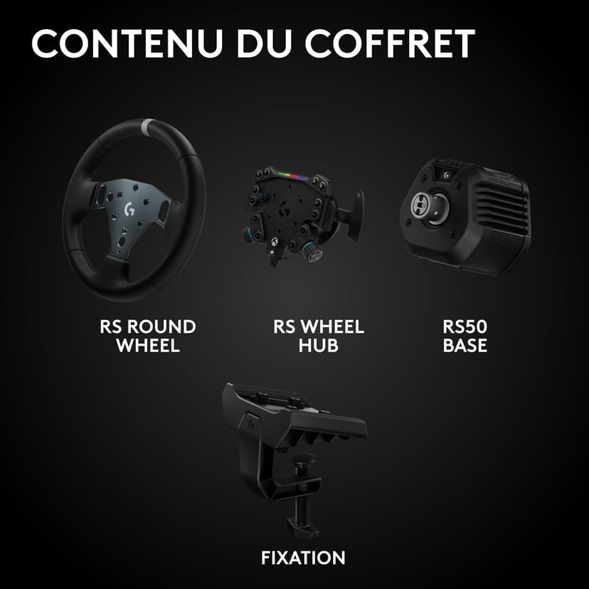 Logitech G RS50 System, configuration de volant de simulation de course en 3 pièces - base de volant RS50 avec Direct Drive 8 Nm, RS Wheel Hub avec 13 boutons et RS Round Wheel 28 cm - Xbox/PC - Noir - 9