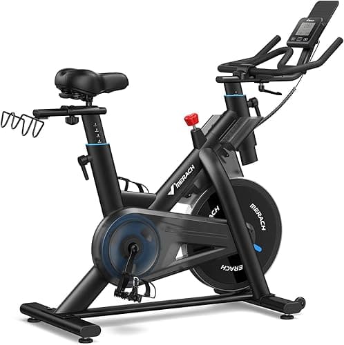 MERACH Heavy Duty Magnetic Exercise Bike with 22 lb Flywheel, 50% Improved Training Efficiency, Ultra-Quiet Design, Shock-Absorbing Extra Large Cushion, Indoor Bike with Exclusive App, Up to 350 lb