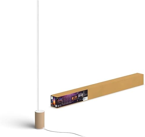 Philips Hue White and Color Ambiance, lampadaire Gradient Signe, base ton bois, compatible Bluetooth, fonctionne avec Alexa, Google Assistant et Apple Homekit