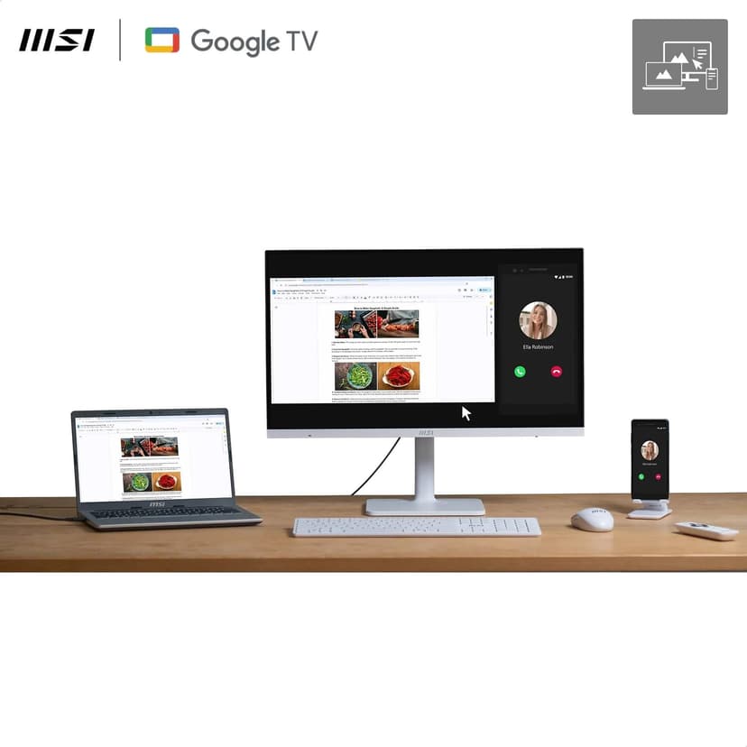 MSI Modern MD272UPSW Smart Monitor 27 pouces 4K UHD Google TV - Google Assistant, Dolby Audio, affichage sans fil, multicontrôle - WiFi 5, Bluetooth 5.0, LAN, HDMI 2.0b, DP 1.4a, Type-C PD 65W, USB-A, - 3
