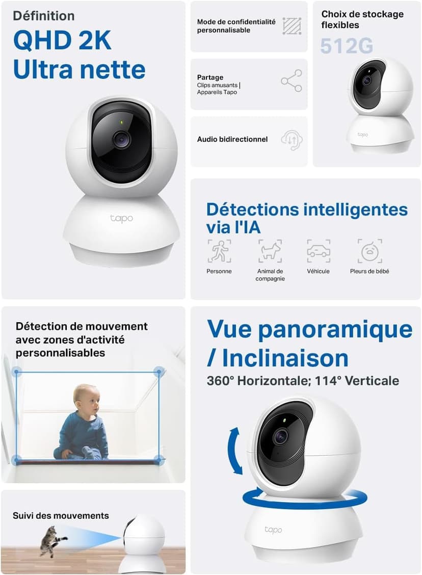 Tapo C210 2 Pack Indoor WiFi Surveillance Camera 2K (3MP) for Baby/Pets - 2-Way Audio, Compatible with Alexa and Google Assistant - 2